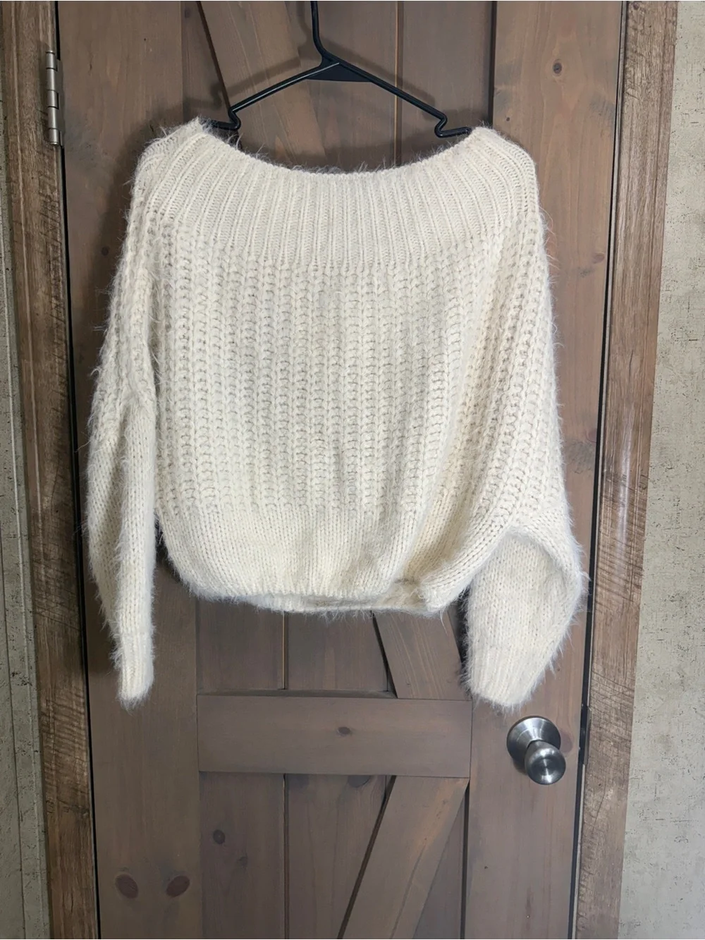 debut Cream Fuzzy Scoop-Neck Knit Sweater